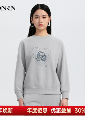 HONRN/红人休闲宽松灰色长袖圆领卫衣外套无帽女春秋款HH33SY067