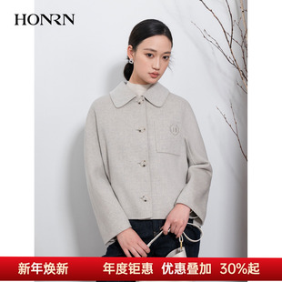 HONRN 单排扣双面羊毛呢子大衣外套女秋冬HI55OD025 红人翻领短款