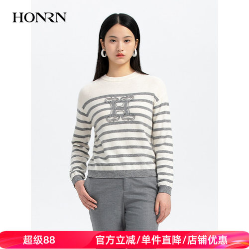 HONRN/红人套头绵羊毛针织衫上衣