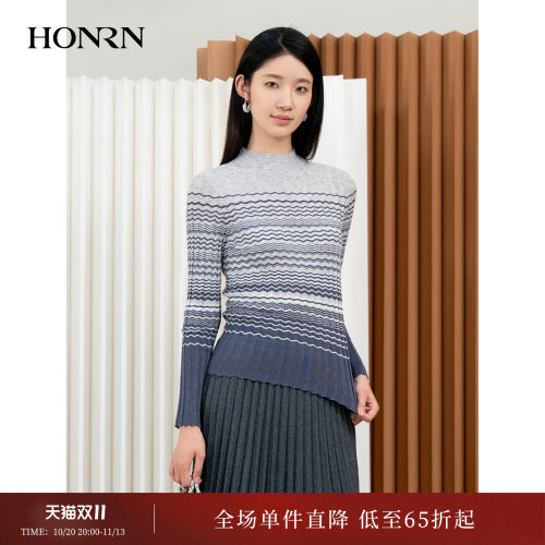 HONRN/红人半高领条纹套头针织衫