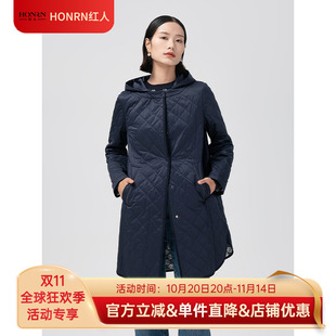 HG55MA269 宽松轻薄连帽棉衣棉服外套女冬季 HONRN 红人休闲中长款