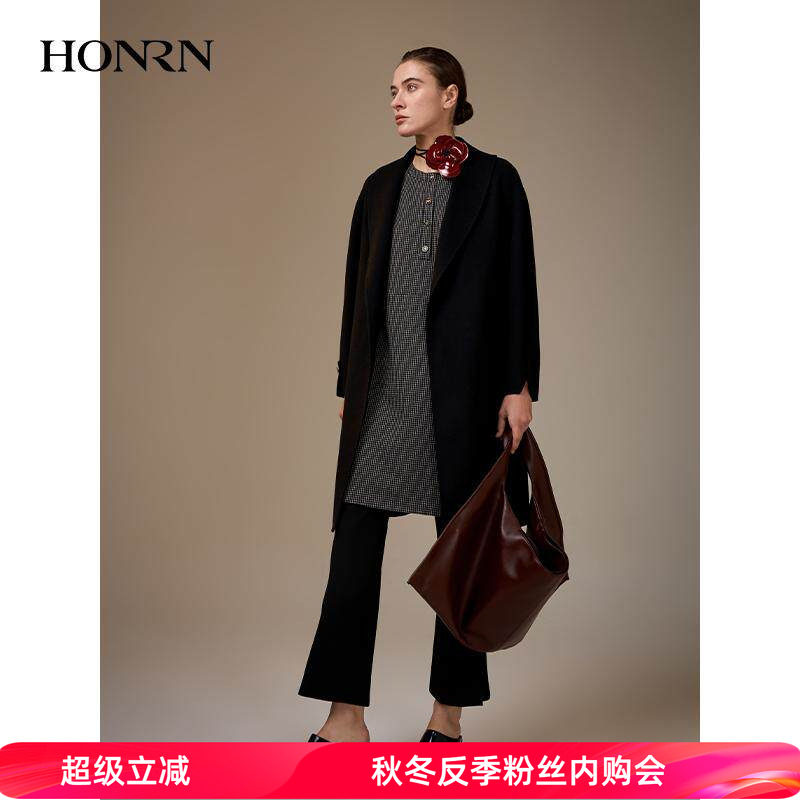 HONRN/红人桑蚕丝羊毛大衣外套