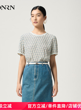 HONRN/红人宽松休闲圆领印花短袖T恤女撞色简约休闲上衣HJ22SY939