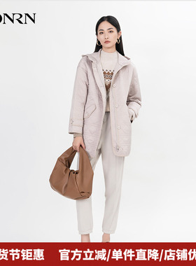 HONRN/红人休闲菱格连帽棉衣棉服外套上衣女中长款冬季HH55MA598