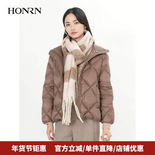 HONRN/红人时尚轻薄白鹅绒短款连帽羽绒服外套女款冬季HH55YR089