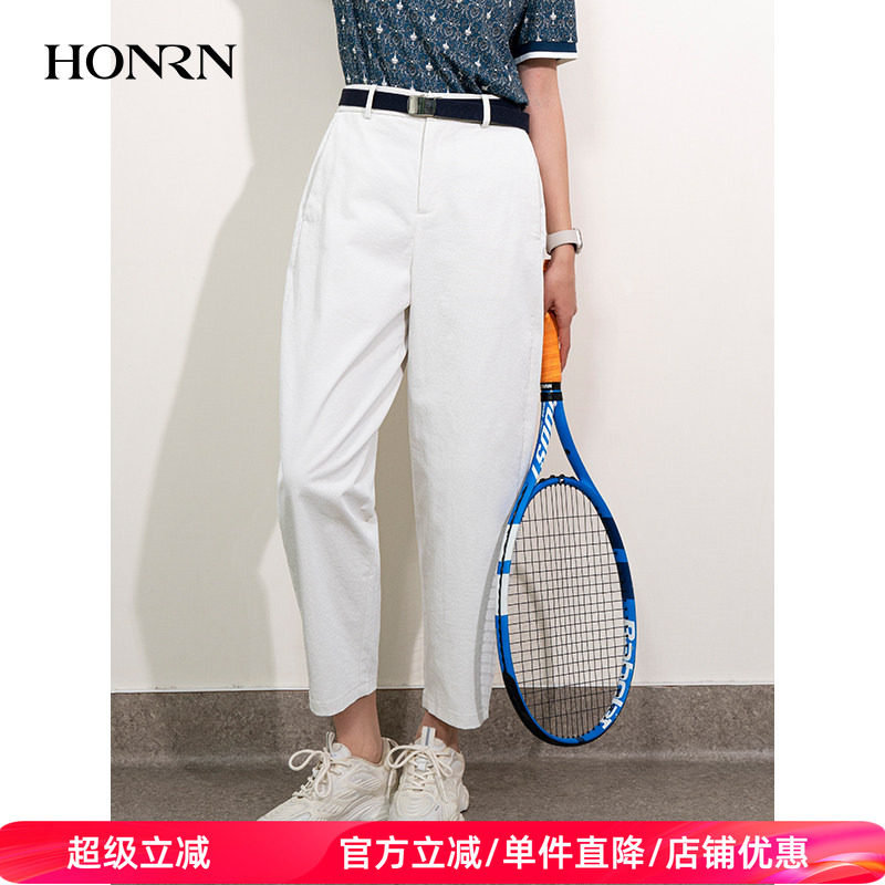 HONRN/红人宽松薄款直筒阔腿休闲裤锥形萝卜裤女夏季HI22OK441