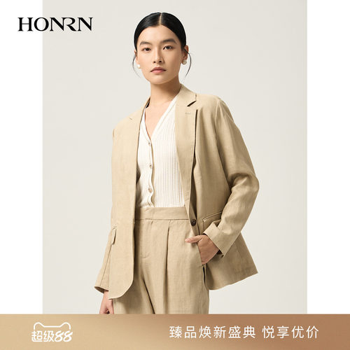 HONRN/红人一粒扣亚麻西装领外套