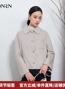 HONRN/红人翻领短款单排扣双面羊毛呢子大衣外套女秋冬HI55OD025
