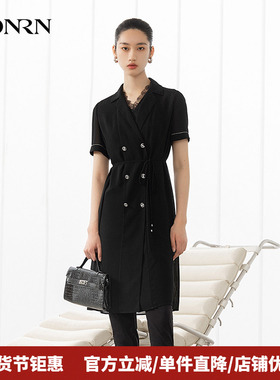 HONRN/红人黑色薄款又a又飒短袖休闲西装外套女夏中长款HH22OS828