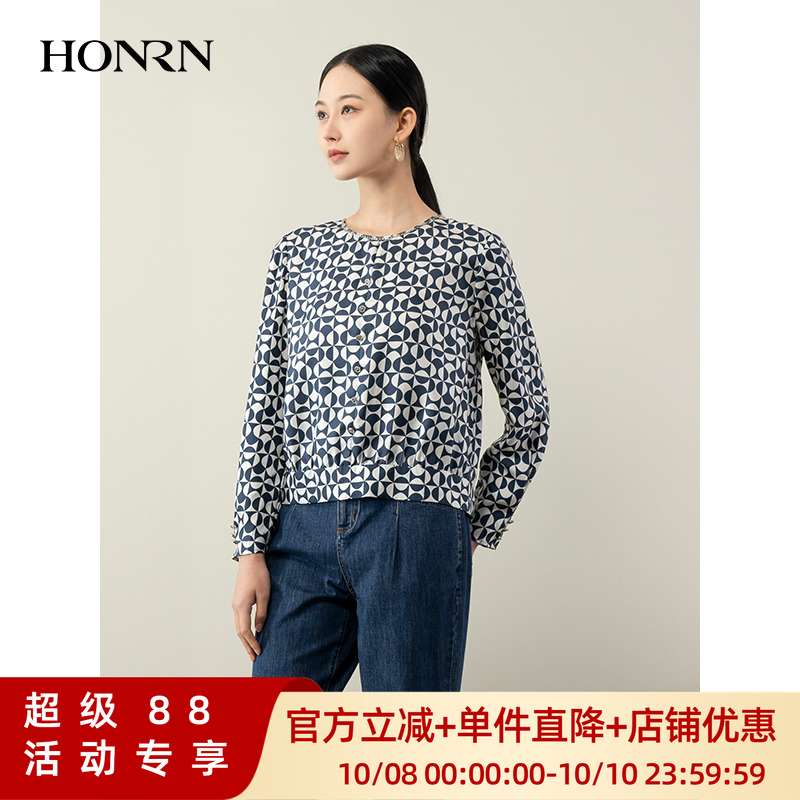 HONRN/红人宽松套头长袖衬衫上衣