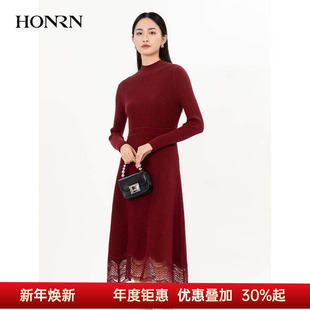 收腰显瘦针织连衣裙秋冬款 修身 HG55OM657 红人减龄红色长袖 HONRN