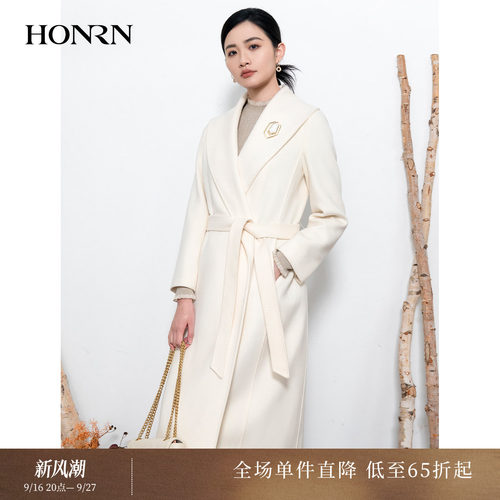 HONRN/红人系带山羊绒羊毛呢大衣