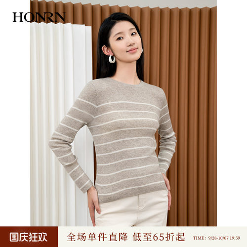 HONRN/红人条纹圆领羊毛针织衫