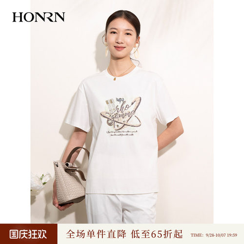 HONRN/红人白色圆领短袖t恤上衣