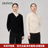 HONRN 红人秋冬宽松显瘦连帽羊毛衣针织衫 外套上衣女HI59OM035