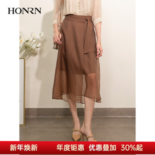 a字半身裙女夏HI22OQ621 网纱裙子中长款 HONRN 红人气质休闲薄款