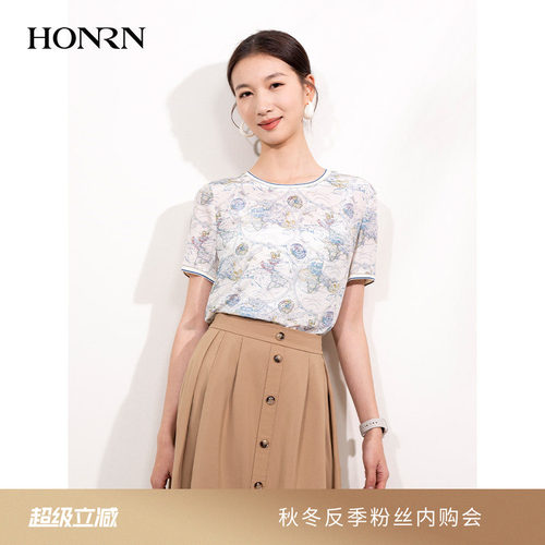 HONRN/红人桑蚕丝真丝短袖t恤
