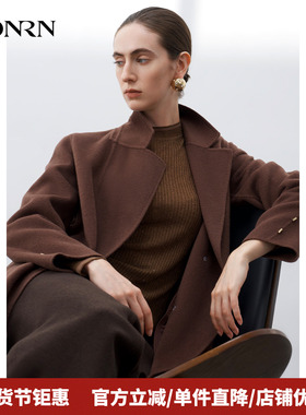 HONRN/红人中长款双排扣羊毛大衣女冬HK55OD745