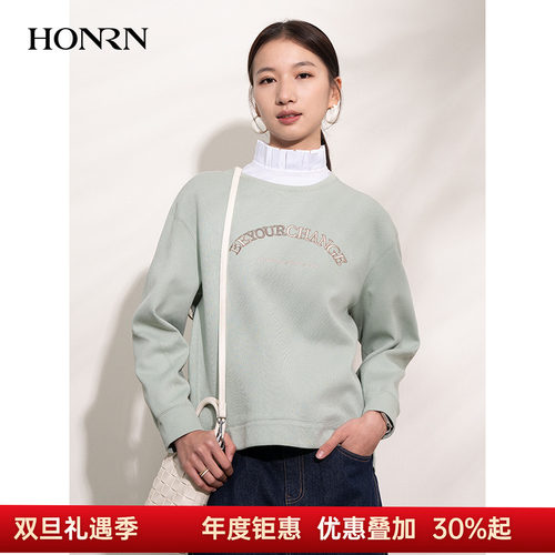 HONRN/红人宽松棉质圆领套头卫衣