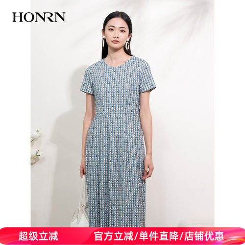 HONRN/红人优雅印花短袖连衣裙