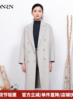 HONRN/红人中长款双排扣双面羊毛呢子大衣外套女秋冬款HI55OD023