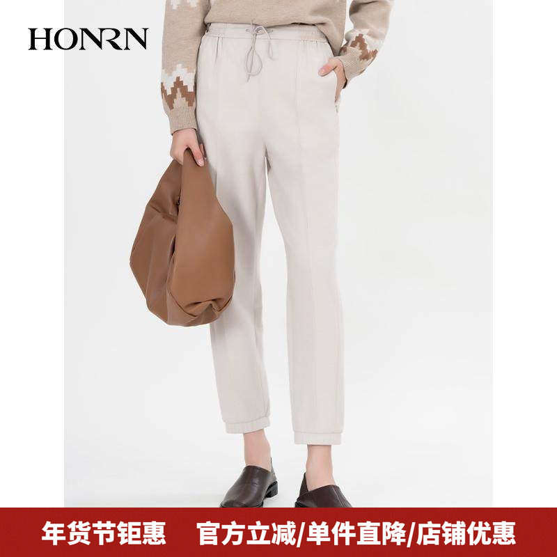 HONRN/红人系带松紧收腰束脚弹力羊毛运动休闲裤女秋冬HH55OK156,女装/女士精品,休闲裤,淘宝优惠券,粉丝福利购,淘宝优惠卷