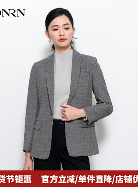 HONRN/红人气质修身千鸟格纹一粒扣收腰西装外套女秋冬HI55OS053