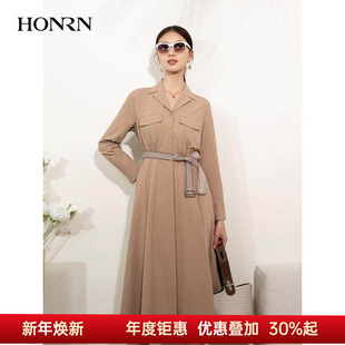 风衣外套女春秋款 HONRN 长款 收腰连衣裙式 HI11OF413 红人休闲修身