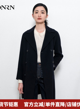 HONRN/红人气质翻领双排扣双面羊毛呢子大衣外套女秋冬HI55OD480