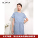 HONRN 红人优雅气质印花纯棉圆领短袖 显瘦a字连衣裙女夏HI22OL650