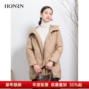 HI55YR464 冬季 HONRN 红人连帽双头拉链羊毛白鹅绒羽绒服外套女款