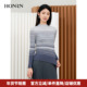 套头羊毛针织衫 HONRN 红人半高领条纹长袖 上衣女春秋HI33OM124