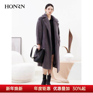 HONRN 泰迪熊大衣外套女秋冬HJ59OD308 红人羊毛骆驼绒呢子长款