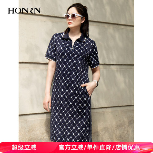 HONRN/红人休闲翻领印花连衣裙