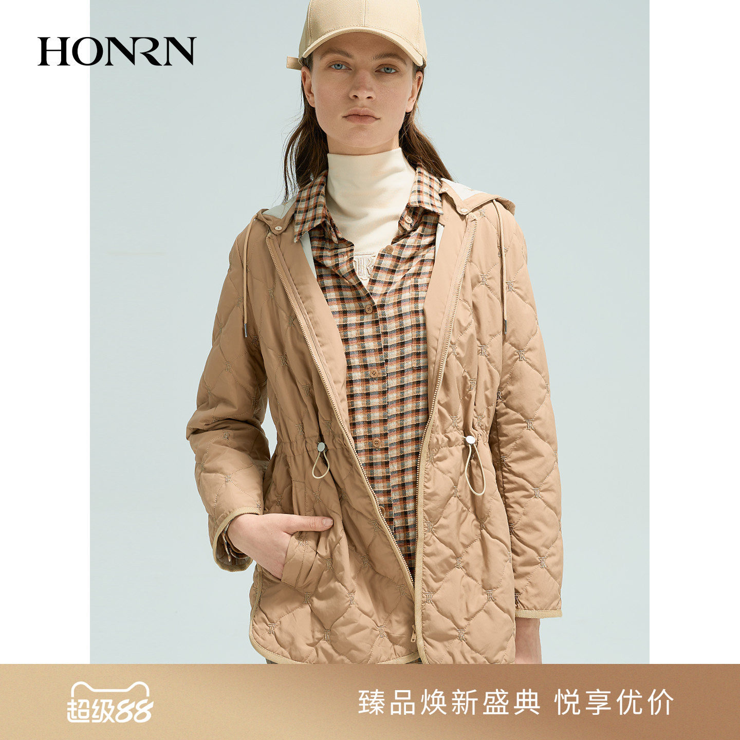 红人可拆卸帽收腰棉服