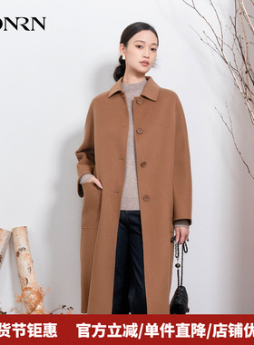 HONRN/红人中长款翻领双面羊毛呢子大衣外套女秋冬款HI55OD761
