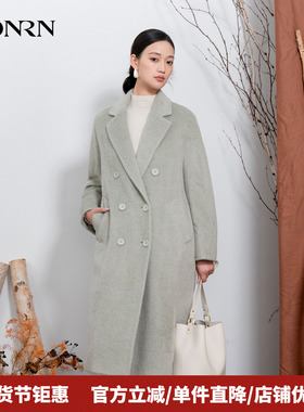 HONRN/红人双排扣中长款羊驼毛羊毛呢子大衣外套女秋冬HI55OD073