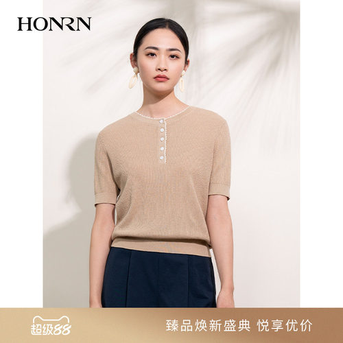 HONRN/红人薄款短袖针织衫上衣
