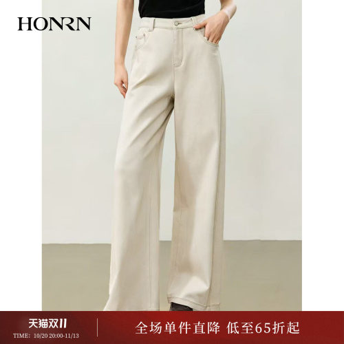 红人简约高腰阔腿百搭牛仔裤女