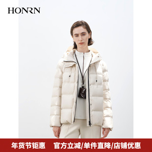 HONRN/红人连帽羽绒服女短款白鸭绒马甲外套冬季HK55YR785