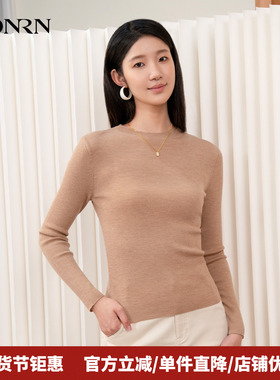 HONRN/红人修身圆领套头长袖绵羊毛针织衫上衣女春秋HI33OM134