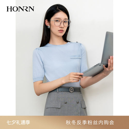 HONRN/红人短袖羊毛针织衫上衣