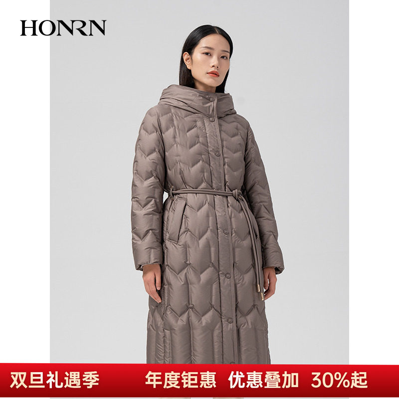 HONRN/红人连帽长款羽绒服外套