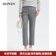 HONRN 女春秋HH33OK513 红人气质灰色裤 子九分显瘦垂感直筒休闲裤