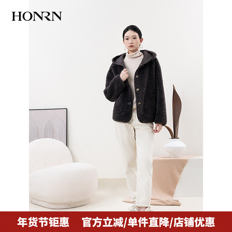 HONRN/红人2024新款小个子摇粒绒复古保暖外套皮毛一体HJ59OS148,女装/女士精品,短外套,淘宝优惠券,粉丝福利购,淘宝优惠卷