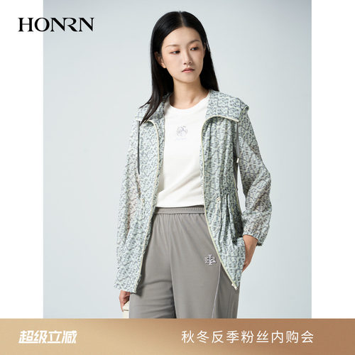 红人印花连帽轻薄收腰外套女夏
