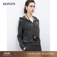 HONRN/红人连帽拉链外套女长袖通勤风秋装深灰色斜插袋HK33OS410