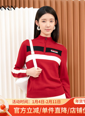 HONRN/红人休闲长袖半拉链立领羊毛衣针织衫上衣女秋冬HI55OM234