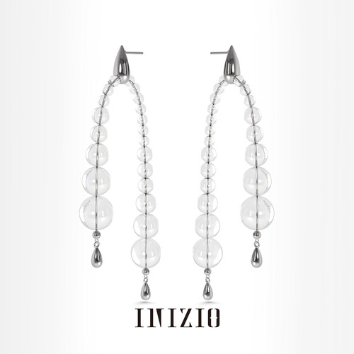 INIZIO 若水之雨长耳环天然白水晶时尚设计新品高级感造型耳饰