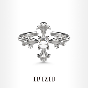 INIZIO 圣百合系列十字花白水晶戒指原创设计感精致925银开口戒新